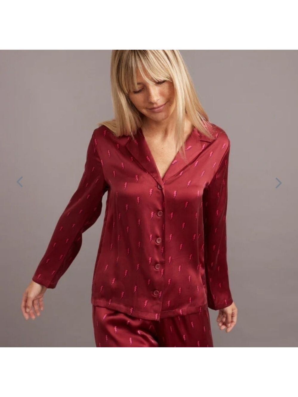 Marine Layer Rhododendron Lightning Bolt Print Washable Silk PJ Top